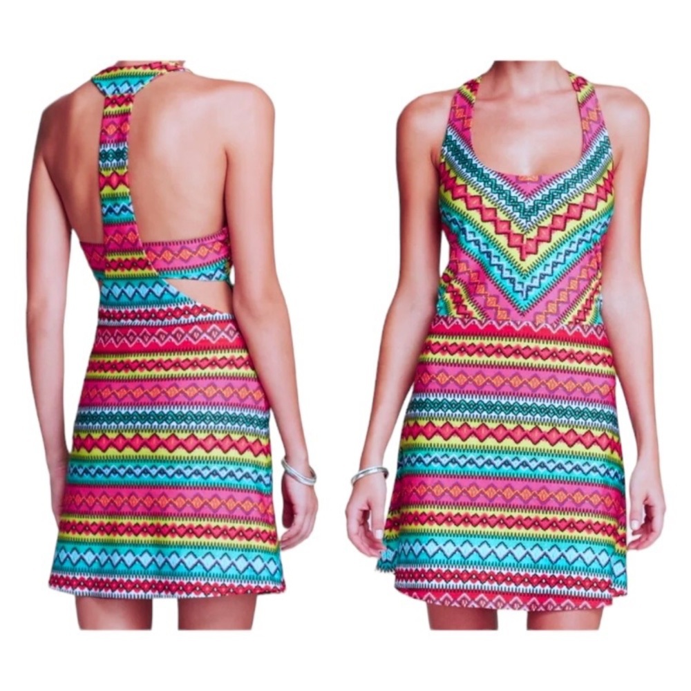 $124 Nanette Lepore Neon Racerback Cover Up Small Colorful Scoop Strappy Back